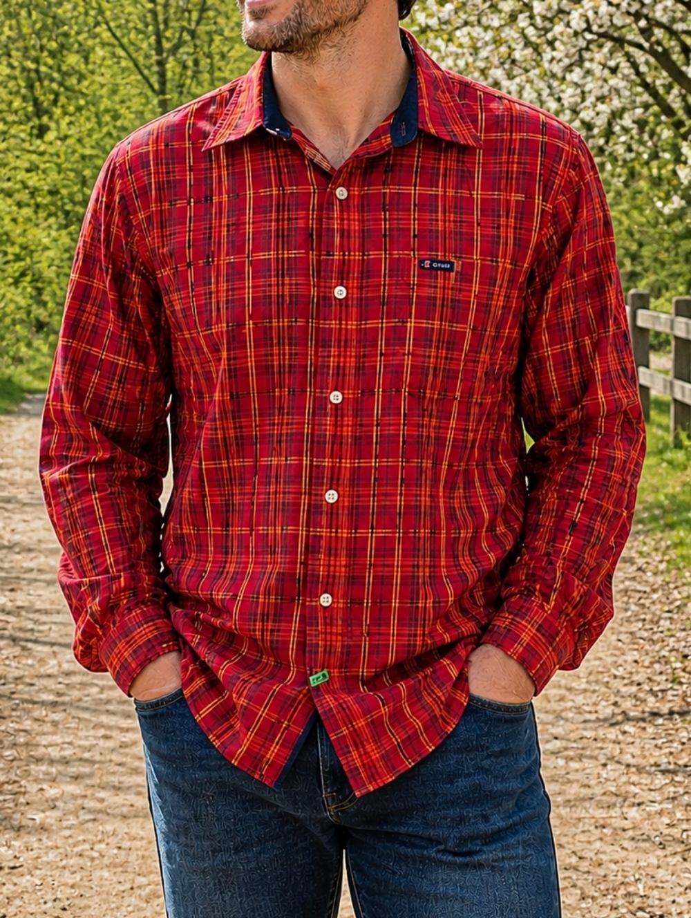 Chaps Red Plaid Button-Up Shirt | Easy Care Soft Fabric | Classic Fit